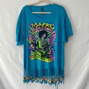 Authentic Hendrix Are You Experienced Beaded Fringe Graphic T-Shirt 3X Blue